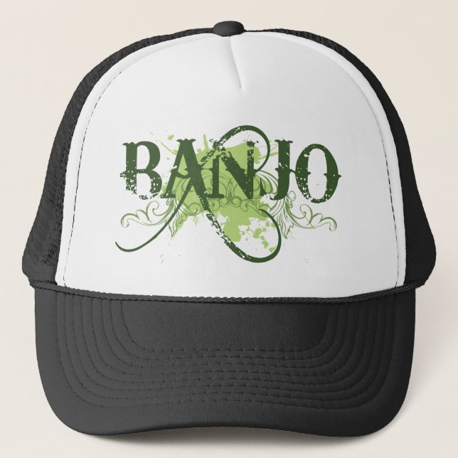 Banjo-grünes Schmutz-Musik-Logo-Geschenk Truckerkappe (Vorderseite)