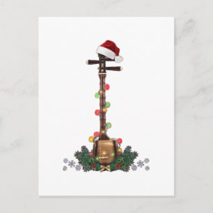 Banjo-Instrument Santa-Hut Weihnachtsbeleuchtung Feiertagspostkarte