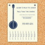 Banjo Lessons Music Teacher Tee Off Strips Flyer<br><div class="desc">Mit diesem Flyer können Sie Ihren Banjo-Unterricht oder andere Musikunterrichtsstunden mit einer Darstellung eines Banjos in marineblau mit Ihren Geschäftsdetails fördern, indem Sie die blaue Schrift mit einem weichen cremefarbenen Hintergrund in Einklang bringen. Die Streifen am unteren Rand sind perfekt zum Aufhängen auf Bulletin-Boards oder in Musikgeschäften. Sie müssen eine...</div>