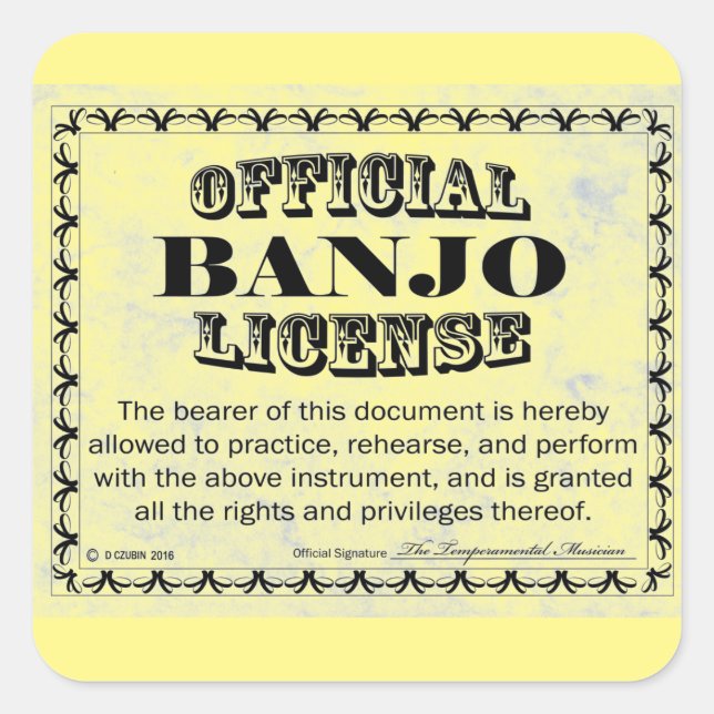 Banjo License Square Aufkleber (Vorderseite)