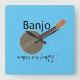 Banjo macht mich glücklich quadratische wanduhr