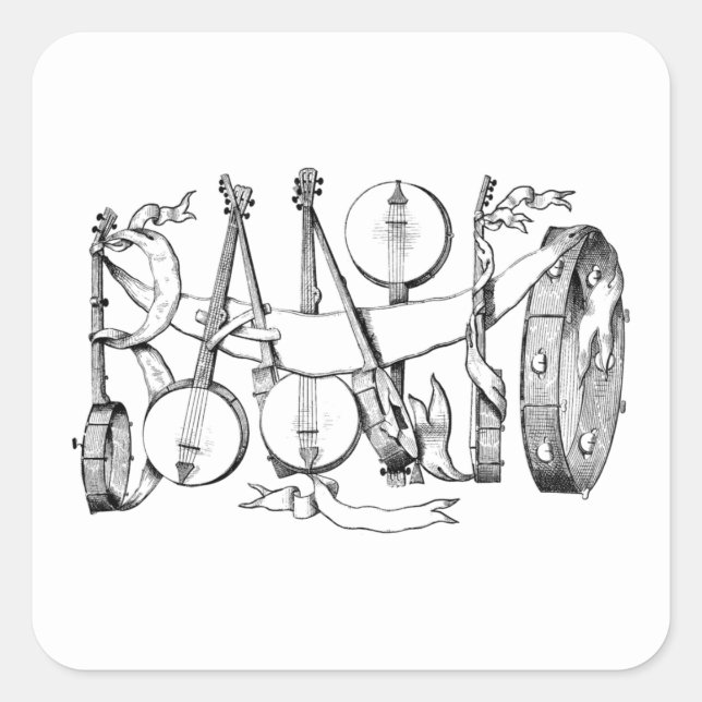 Banjo mit Banjos-Illustrationskunst Quadratischer Aufkleber (Vorderseite)