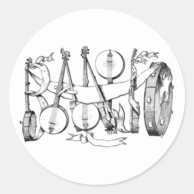 Banjo mit Banjos-Illustrationskunst Runder Aufkleber (Vorderseite)