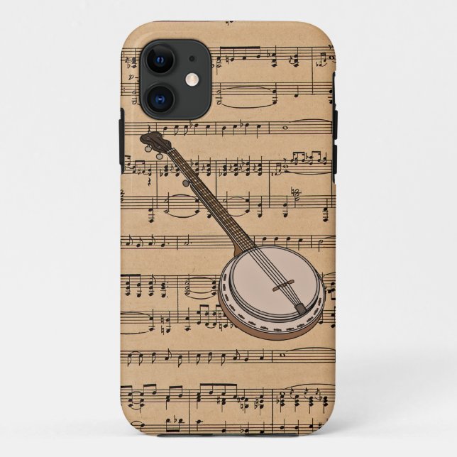 Banjo mit Notenen-Hintergrund Case-Mate iPhone Hülle (Rückseite)
