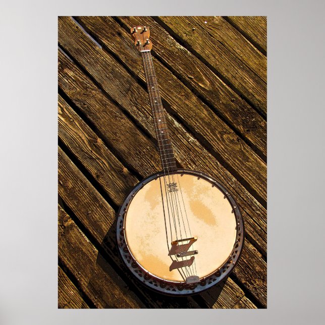 Banjo Music Instrument on Wood Poster (Vorne)