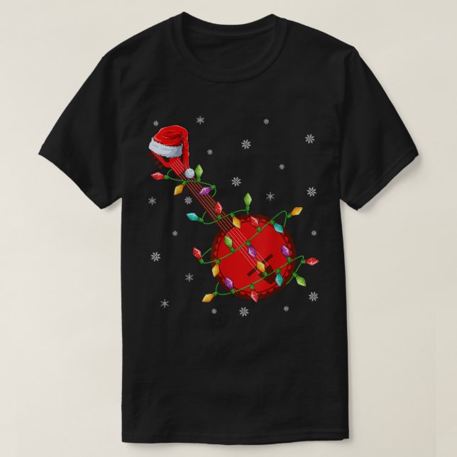 Banjo Music Lover Xmas Lights Santa Banjo Christma T-Shirt (Design vorne)
