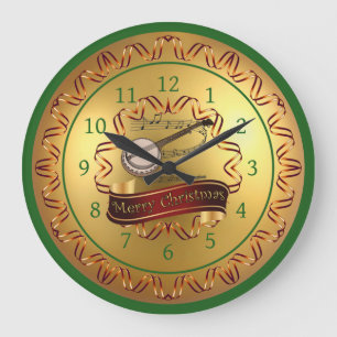 Banjo Musical Scroll "Merry Christmas" Große Wanduhr