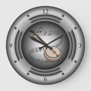 Banjo ~ Musical Scroll ~ Silver Speaker ~ Große Wanduhr