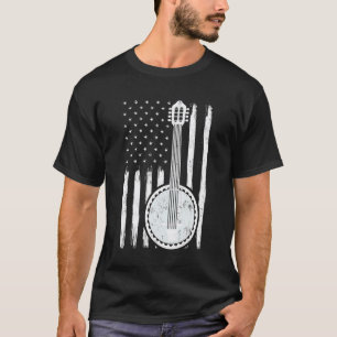 Banjo-Musik Amerikanische Flagge Banjo Gitarre T-Shirt