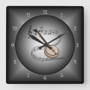 Banjo ~ Musikkugel ~ Musikinstrument ~ Tonleiter~ Quadratische Wanduhr