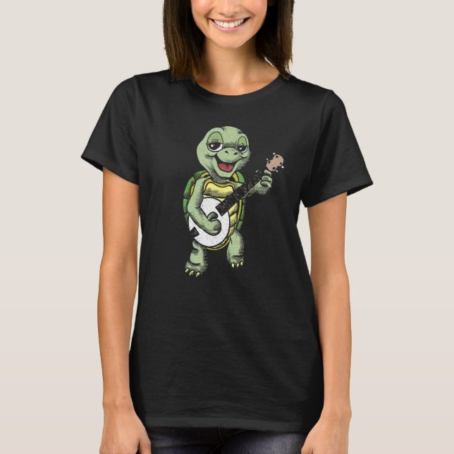 Banjo Picking Turtle Niedlich Terrapin Music Graph T-Shirt (Vorderseite)