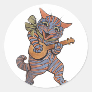 Banjo Playing Cat Runder Aufkleber