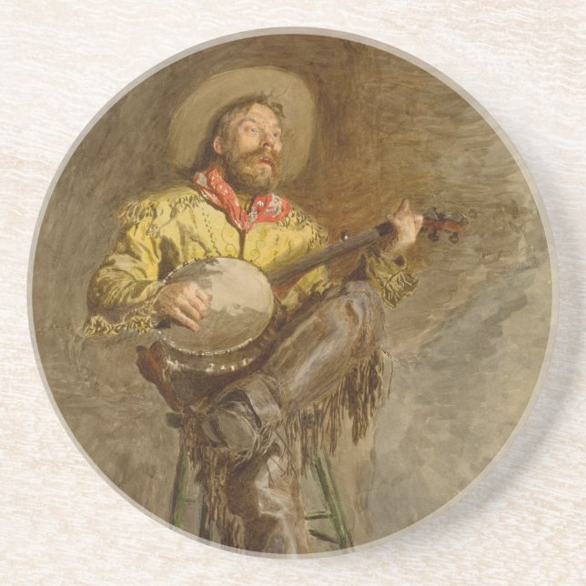 Banjo Playing Ranchero singende Cowboy in Old West Getränkeuntersetzer (Vorne)