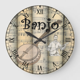 Banjo ~ Rolled Vintage Sheet Music ~ Unique ~ Große Wanduhr