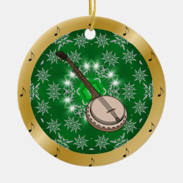 Banjo ~ Silver ~ Green ~ Gold ~ Weihnachten ~ Keramik Ornament (Vorne)