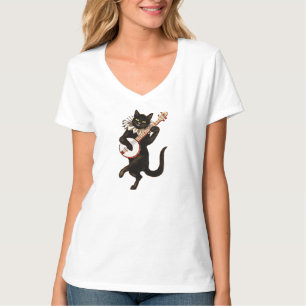 Banjo spielende schwarze Katze T-Shirt