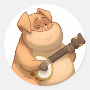 Banjo-Strummin' Schwein-Aufkleber Runder Aufkleber