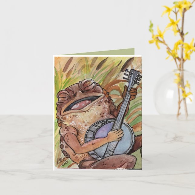 Banjo Toad Watercolor cotgingcore-Malerei Karte (Gelbe Blume)