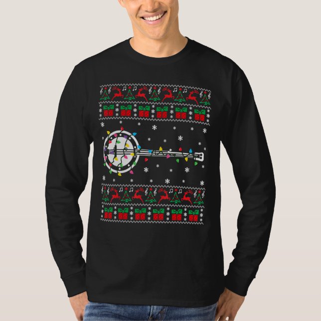 Banjo Ugly Christmas Sweater Banjo Christmas Light T-Shirt (Vorderseite)
