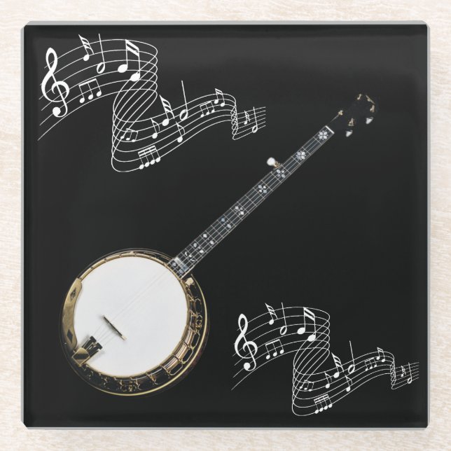 BANJO und MUSIKNOTEN Glasuntersetzer (Vorderseite)