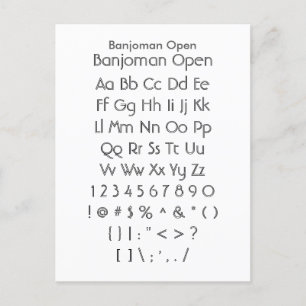 Banjoman Open - Zazzle Schriftart Sampler Sheet Postkarte
