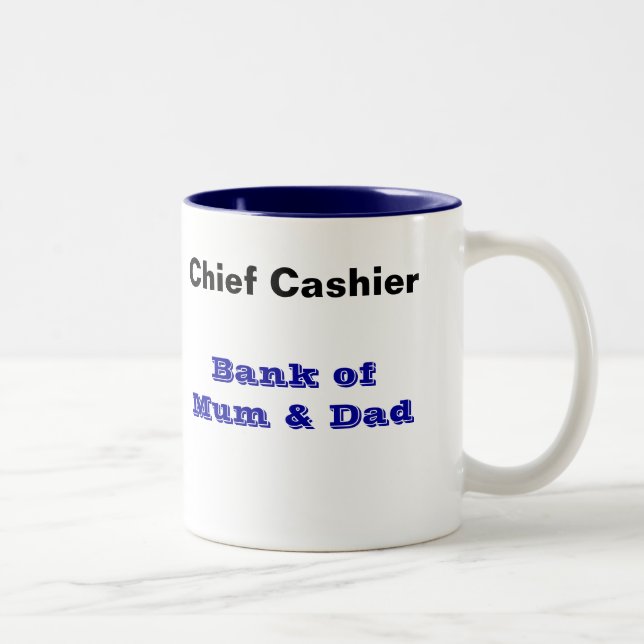 Bank der Mama-und Vater-Tasse - Kassierer Zweifarbige Tasse (Rechts)