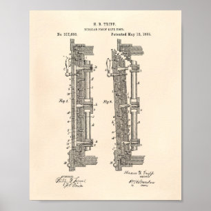 Bank Safe Door 1885 Patent Art Old Peper Poster
