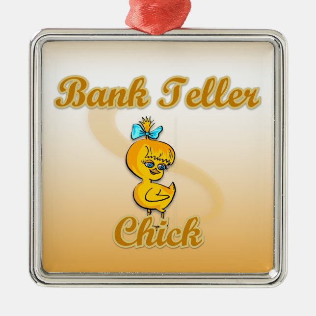 Bank Teller Chick Ornament Aus Metall (Vorne)