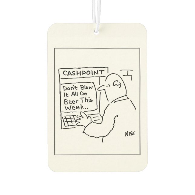 Bankautomat empfiehlt dem Kunden, das Geld nicht f Autolufterfrischer (Rückseite)