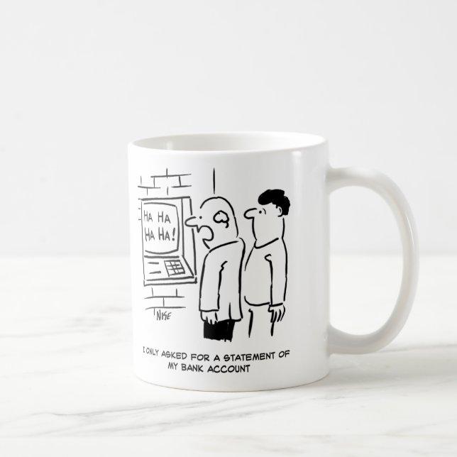 Bankautomat lacht bei der Kundenkarte Kaffeetasse (Rechts)