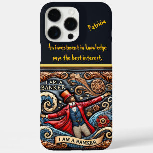 Banker-Themed Intricate Leather Art iPhone 16 Pro Max Hülle