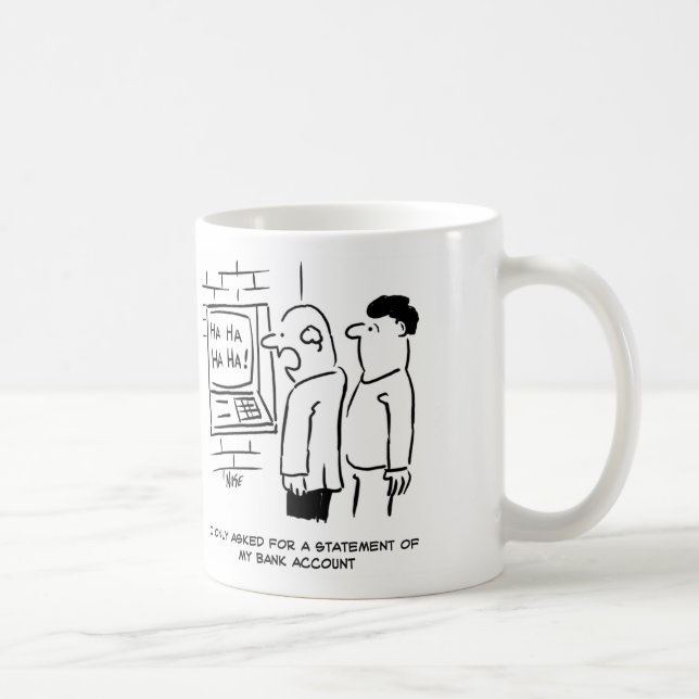 Bankkunde frage ATM für eine Anweisung Tasse (Rechts)