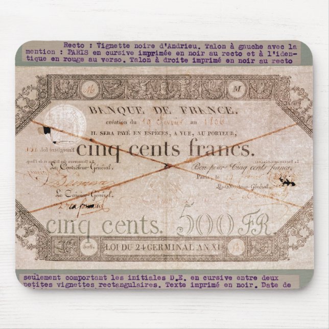 Banknote für 500 Franken vom 24. Keim Mousepad (Vorne)