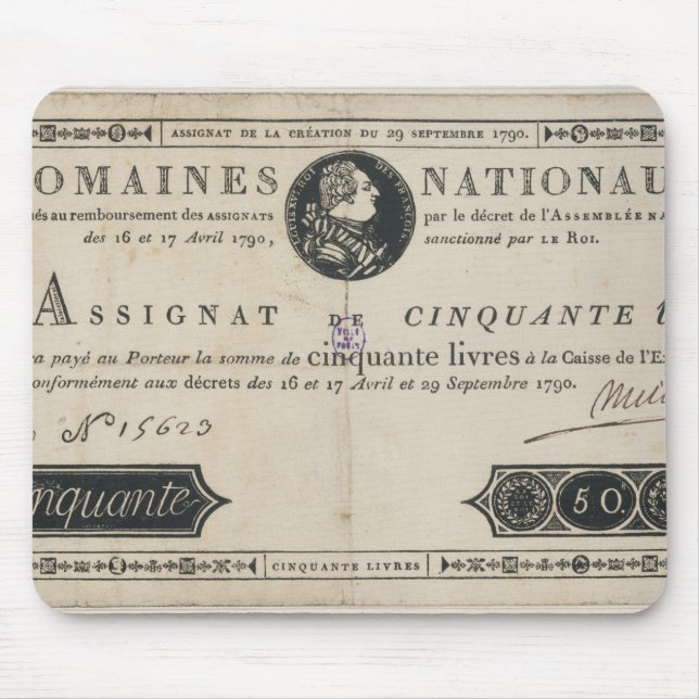 Banknote mit 50 Livren, am 29. Oktober 1790 Mousepad (Vorne)