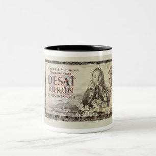 Banknoten-Tasse der Tschechoslowakei 10 Korun Zweifarbige Tasse