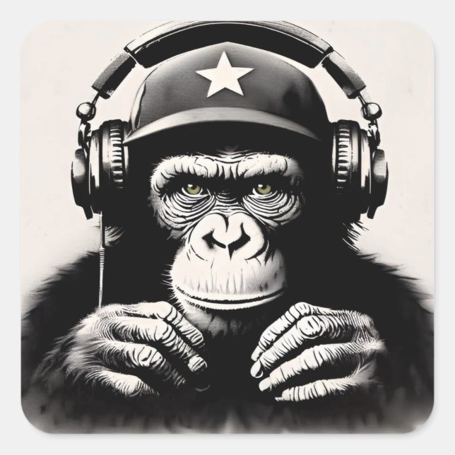 Banksy DJ Monkey Gorilla Quadratischer Aufkleber (Vorderseite)