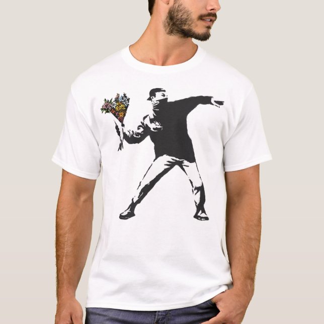 Banksy Graffiti Protest Anarchist Throwing T-Shirt (Vorderseite)