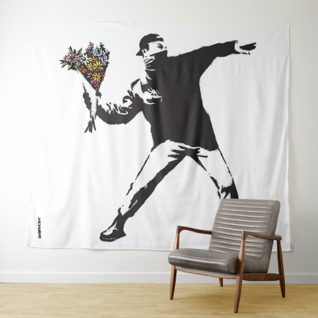 Banksy-Liebe ist in der Luft Blume werfen halftone Wandteppich (Beispiel (Horizontal))