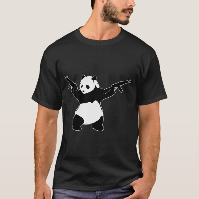 Banksy's Panda Holding Assault Rifles T-Shirt (Vorderseite)