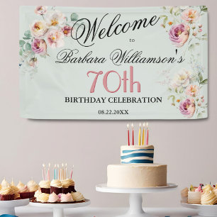 Banner Aquarell Blumen 70. Geburtstag Willkommen