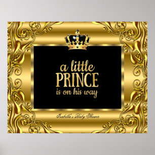 Banner Baby Shower Little Prince Gold Black 3 Poster