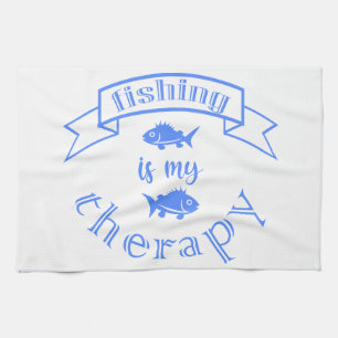 Banner Band Zitat Fischen ist meine Therapie Geschirrtuch
