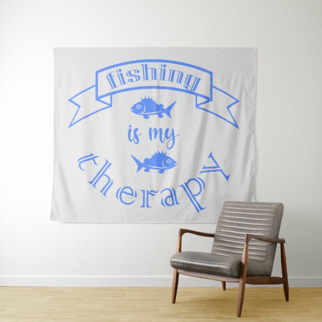 Banner Band Zitat Fischen ist meine Therapie Wandteppich (Beispiel (Horizontal))