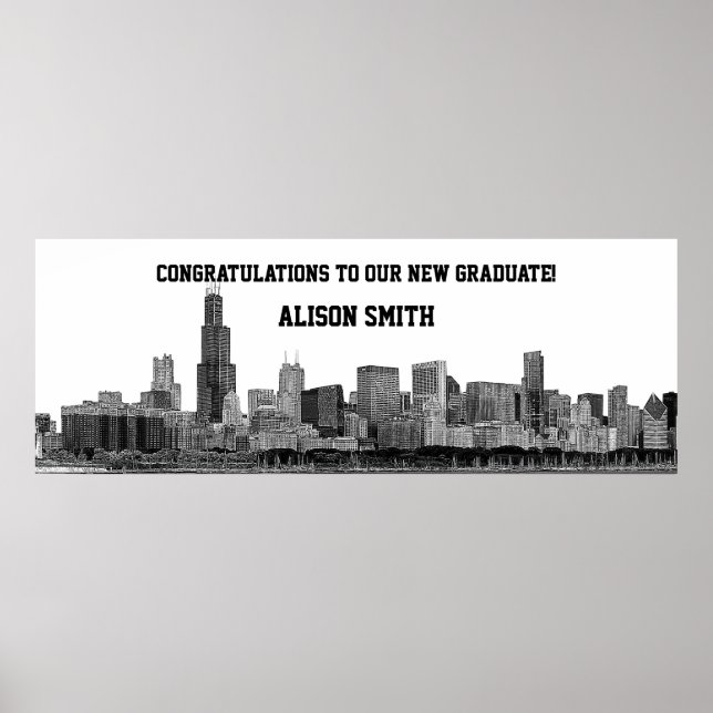Banner der Chicago Skyline Silhouette Graduation P Poster (Vorne)