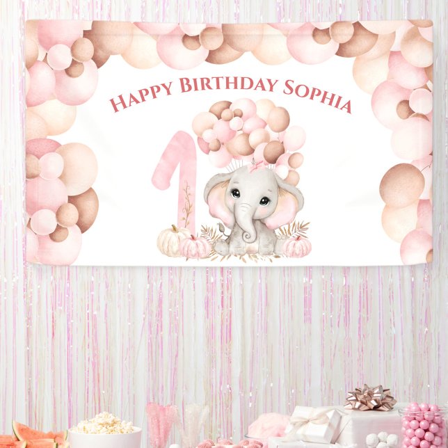 Banner der ersten Birthday Fall Elephant Girl Ball (First Birthday Fall Elephant Girl Balloons Banner)