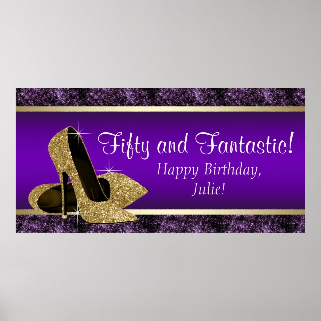 Banner der Geburtstagsparty mit lila Gold High Hee Poster (Vorne)