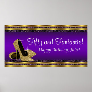 Banner der Geburtstagsparty mit lila Gold High Hee Poster