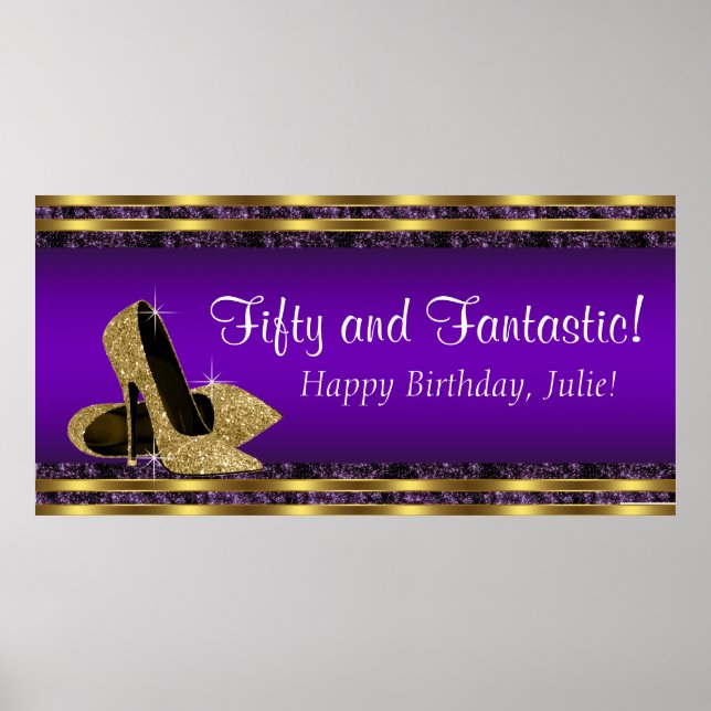Banner der Geburtstagsparty mit lila Gold High Hee Poster (Vorne)