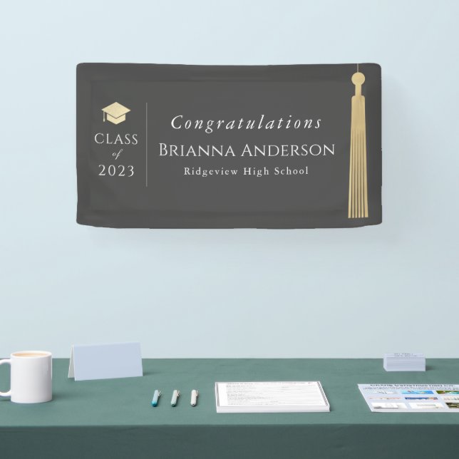 Banner der Gold Tassel & Cap Gray Graduation Party (Messe)