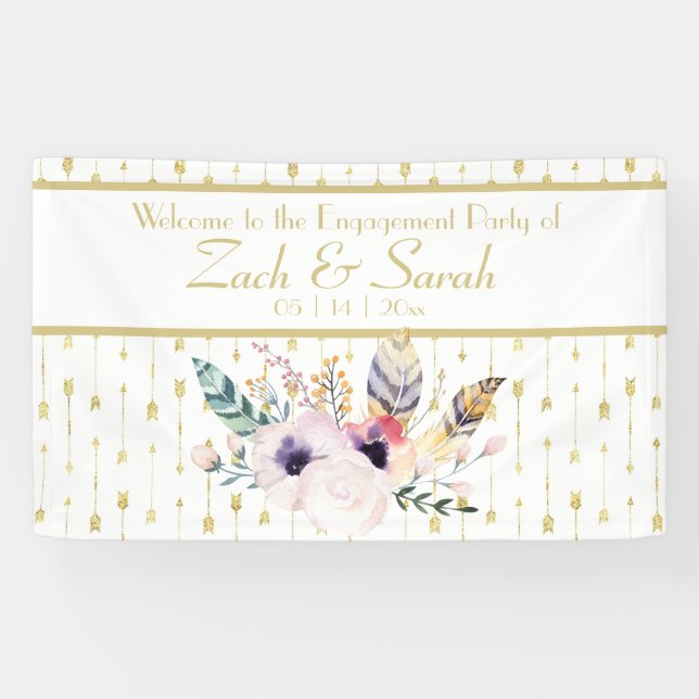 Banner der hübschen Boho Bouquet-Engagement-Partei (Horizontal)